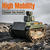 Military vehicle on a rocky terrain with 'High Mobility Conquer Any Ground' text.