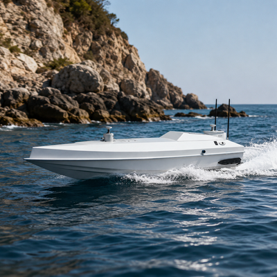 45-knot autonomous surface vessel, 430nm range, HD imaging & 15km comms. Modular USV for coastal patrol, surveillance & emergency response.