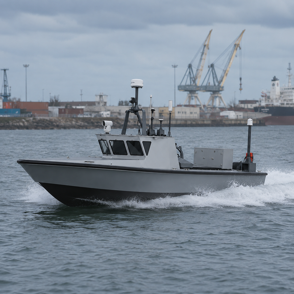 Boat on water with industrial background