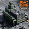 Industrial grade transport vehicle with heavy payload capacity on a rocky terrain