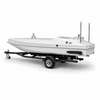 White boat on a trailer with a white background