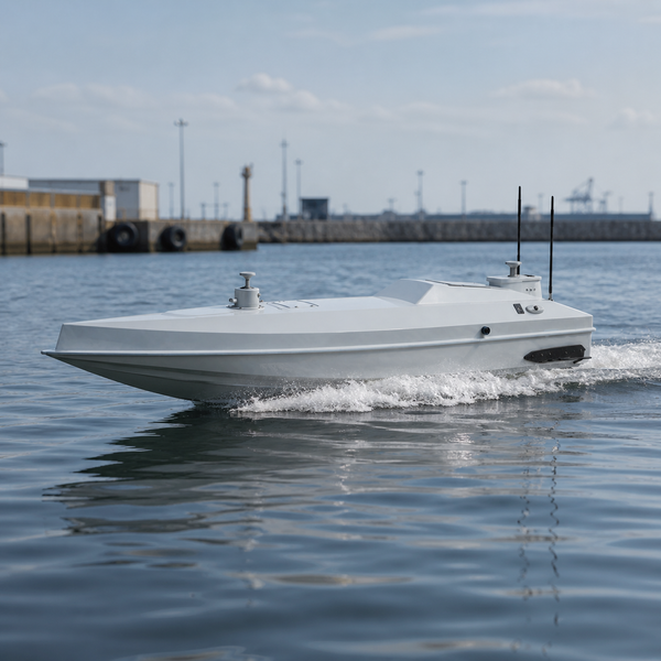 White speedboat on water with a blurred background