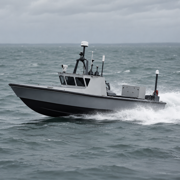 Boat navigating through choppy waters on a cloudy day