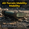All-terrain mobility device on rocky terrain with text about conquering harsh environments.